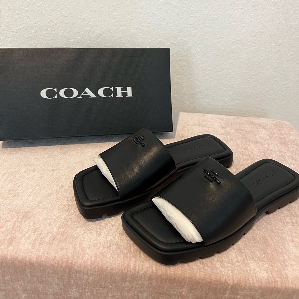 Coach Fiona Black Leather Sandals